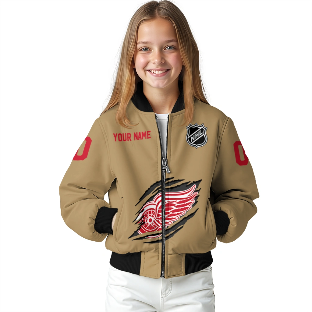customized detroit red wings claw burst beige bomber jacket top rated customized detroit red wings claw burst beige bomber jacket top rated