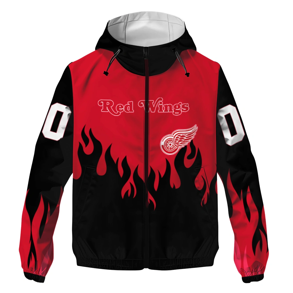 customized detroit red wings flame trim red black windbreaker jacket best selling customized detroit red wings flame trim red black windbreaker jacket best selling