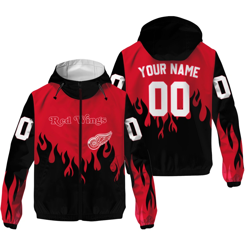 customized detroit red wings flame trim red black windbreaker jacket high quality customized detroit red wings flame trim red black windbreaker jacket high quality