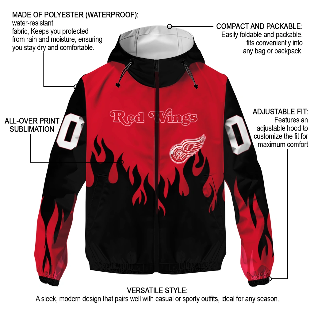 customized detroit red wings flame trim red black windbreaker jacket new arrival customized detroit red wings flame trim red black windbreaker jacket new arrival