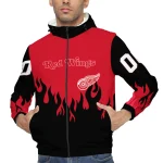 customized detroit red wings flame trim red black windbreaker jacket best selling