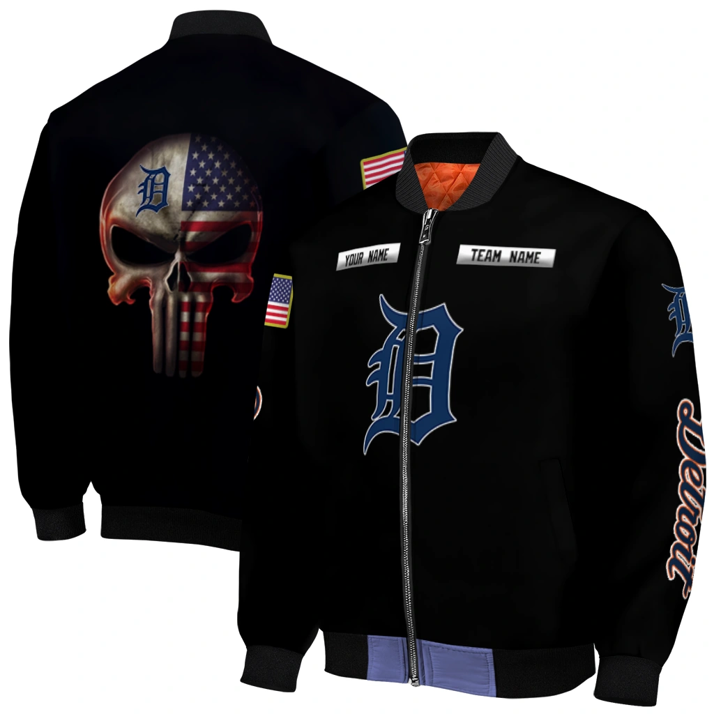 customized detroit tigers american flag skull black bomber jacket best selling customized detroit tigers american flag skull black bomber jacket best selling