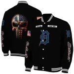 customized detroit tigers american flag skull black varsity jacket best selling