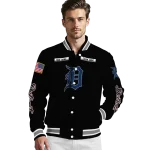customized detroit tigers american flag skull black varsity jacket best selling