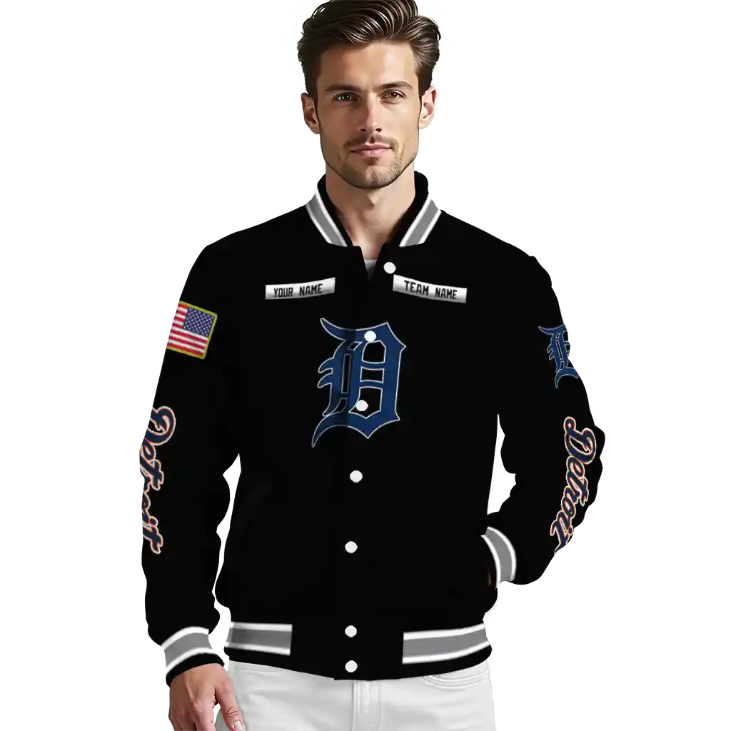 customized detroit tigers american flag skull black varsity jacket high quality customized detroit tigers american flag skull black varsity jacket high quality