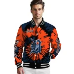 customized detroit tigers burst splatter navy varsity jacket best selling