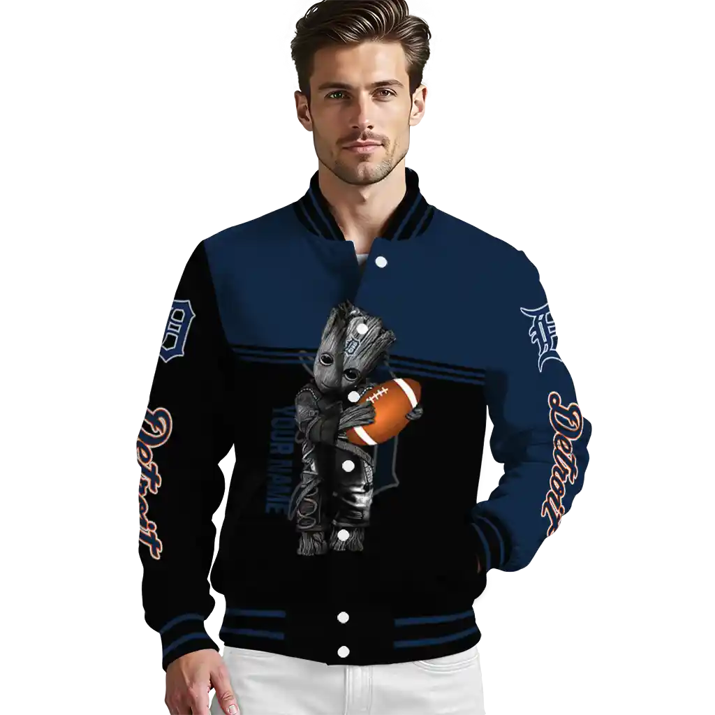 customized detroit tigers groot football navy black varsity jacket high quality customized detroit tigers groot football navy black varsity jacket high quality