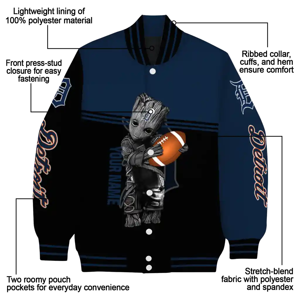 customized detroit tigers groot football navy black varsity jacket new arrival customized detroit tigers groot football navy black varsity jacket new arrival