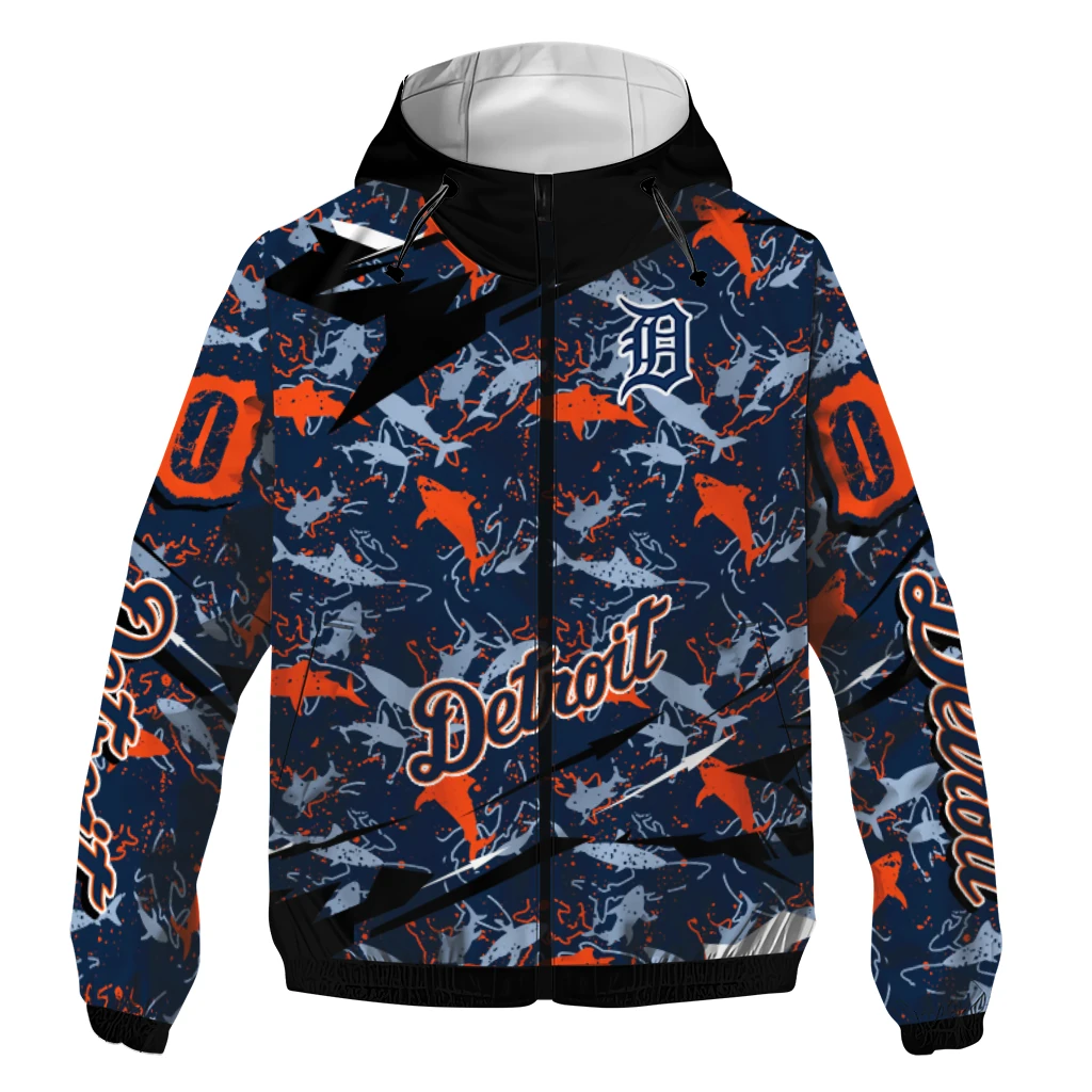 customized detroit tigers shark art navy windbreaker jacket best selling customized detroit tigers shark art navy windbreaker jacket best selling