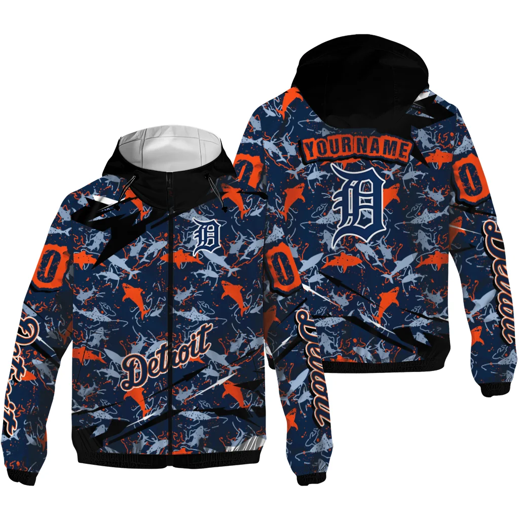 customized detroit tigers shark art navy windbreaker jacket high quality customized detroit tigers shark art navy windbreaker jacket high quality