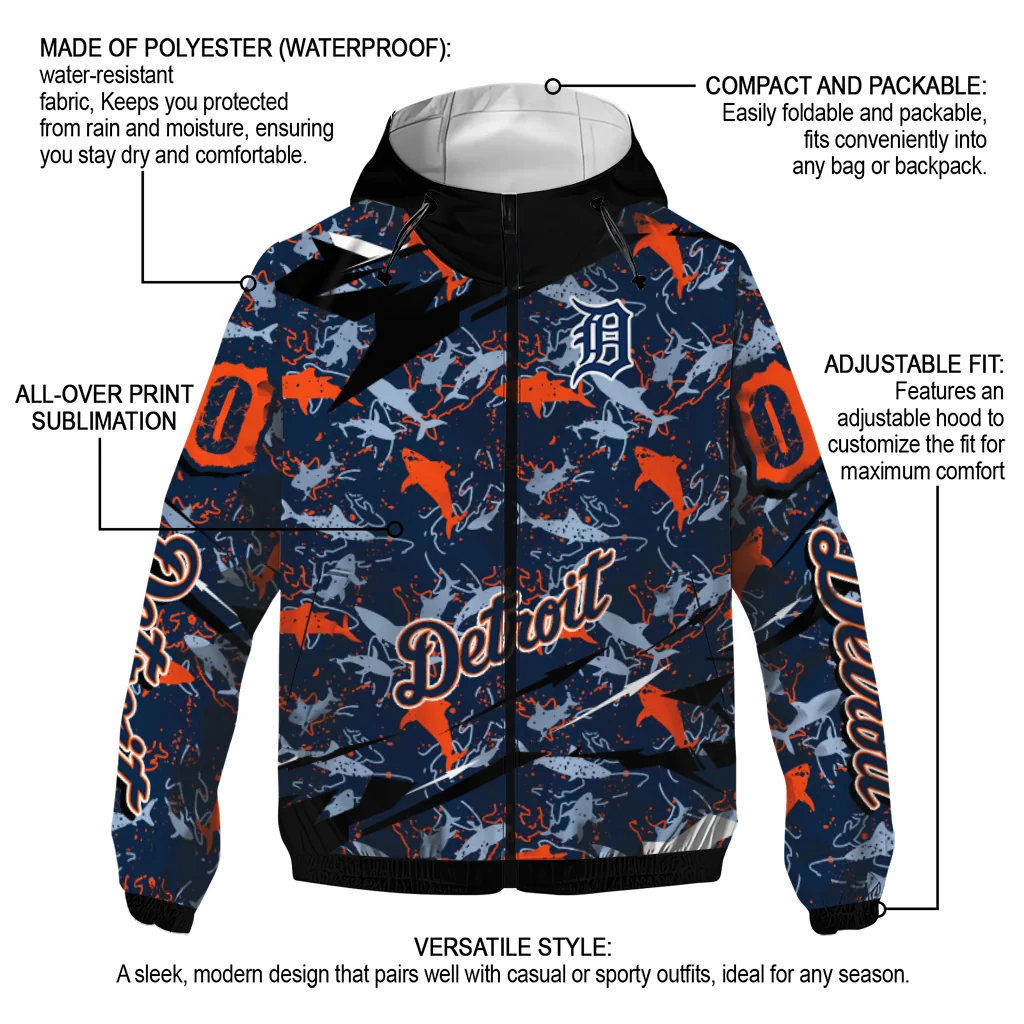 customized detroit tigers shark art navy windbreaker jacket new arrival customized detroit tigers shark art navy windbreaker jacket new arrival