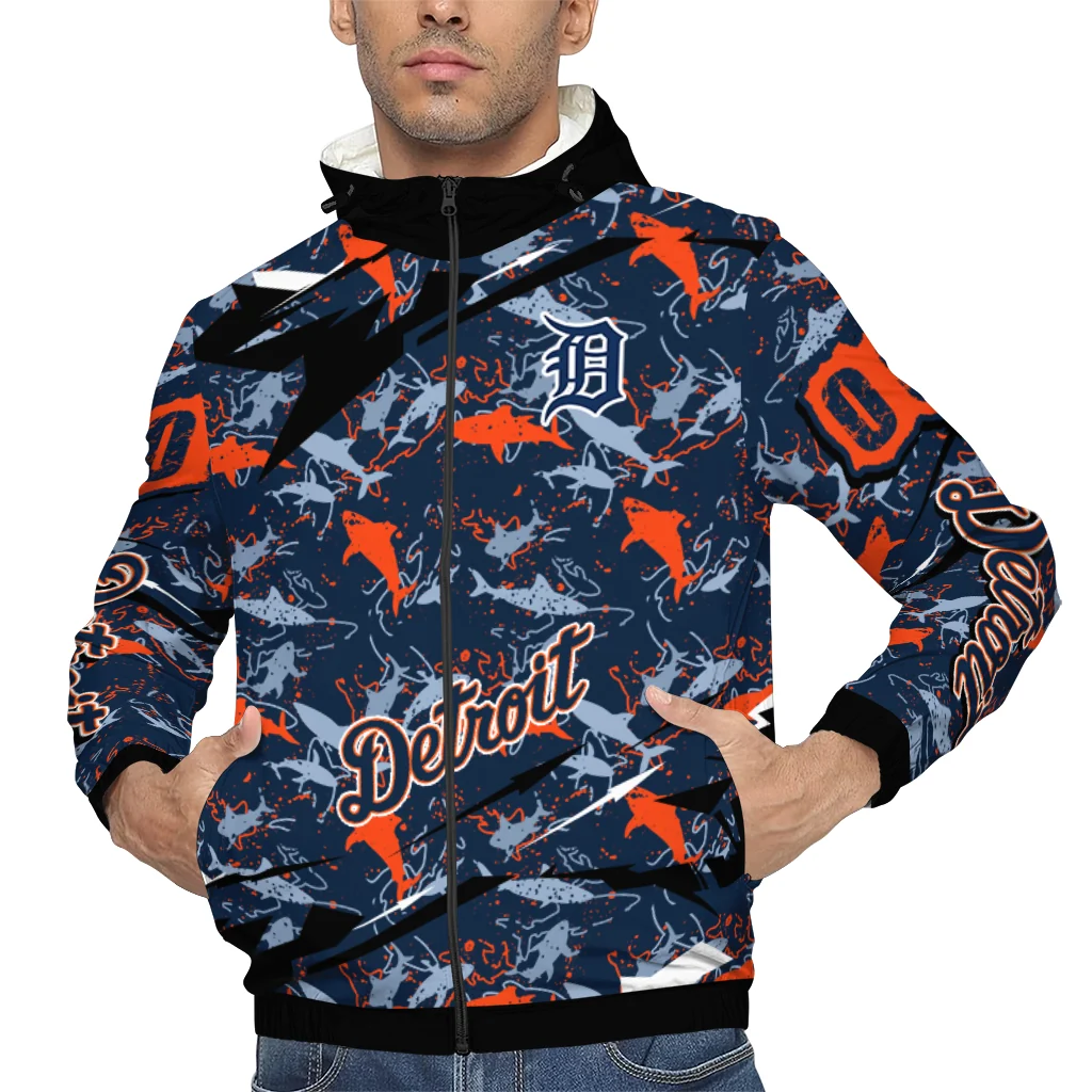 customized detroit tigers shark art navy windbreaker jacket top rated customized detroit tigers shark art navy windbreaker jacket top rated