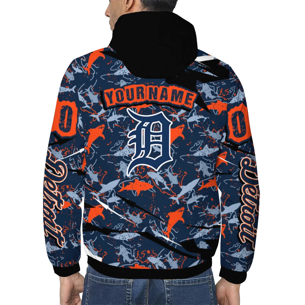 customized detroit tigers shark art navy windbreaker jacket trendy customized detroit tigers shark art navy windbreaker jacket trendy