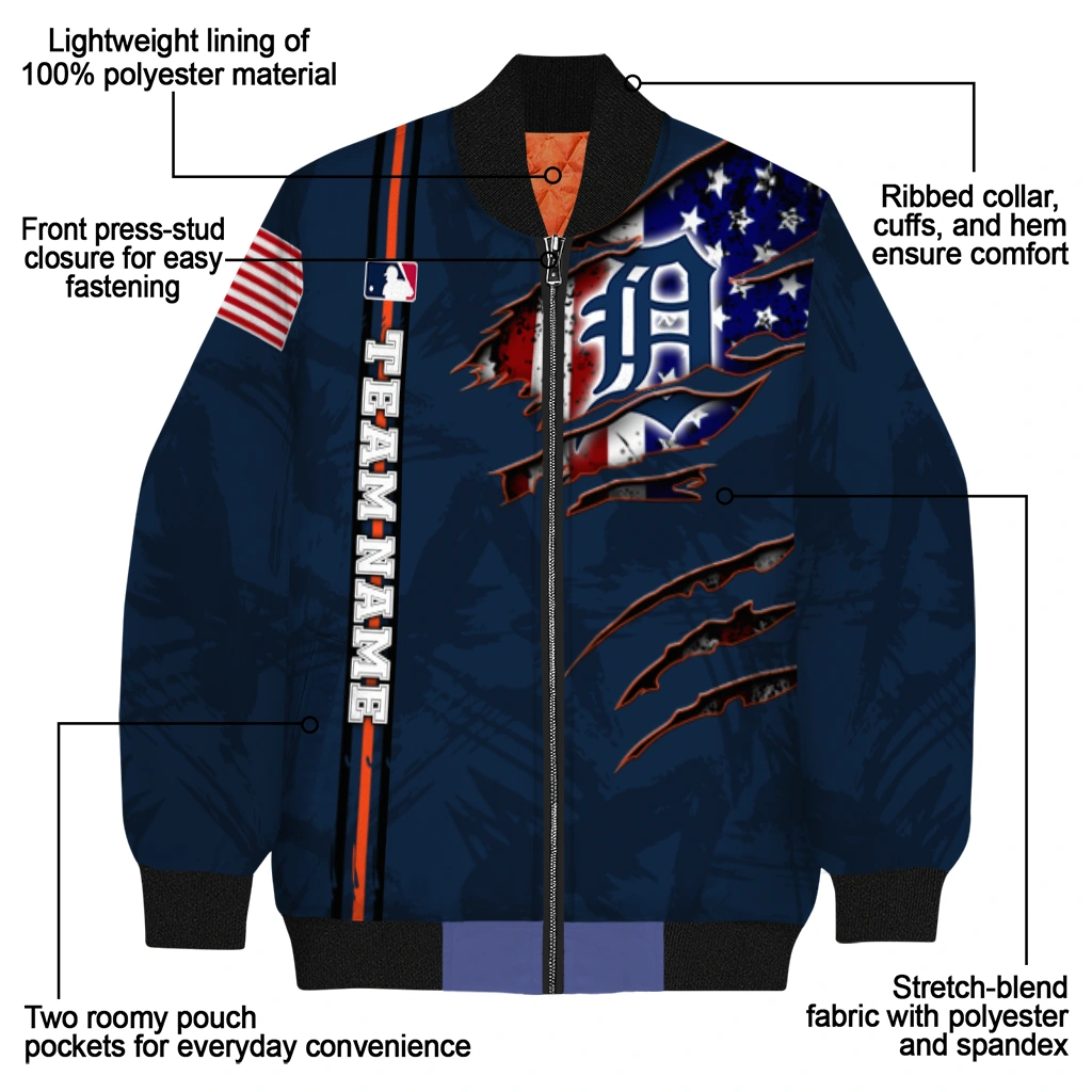 customized detroit tigers us flag claws navy bomber jacket new arrival customized detroit tigers us flag claws navy bomber jacket new arrival