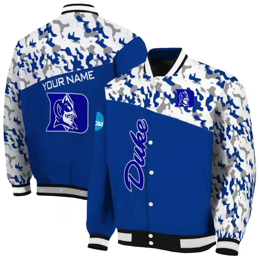 customized duke blue devils camouflage splash blue varsity jacket fashion forward customized duke blue devils camouflage splash blue varsity jacket fashion forward