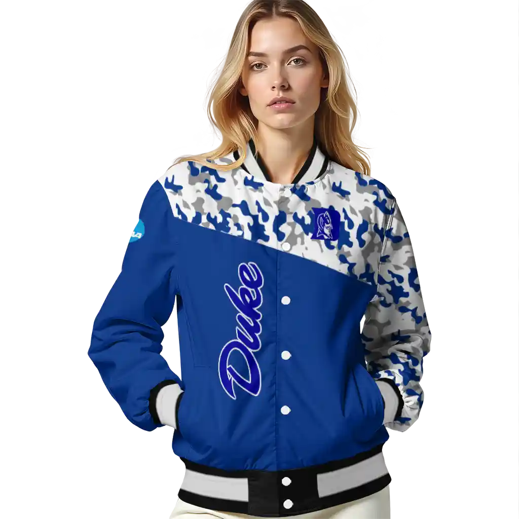 customized duke blue devils camouflage splash blue varsity jacket latest model customized duke blue devils camouflage splash blue varsity jacket latest model