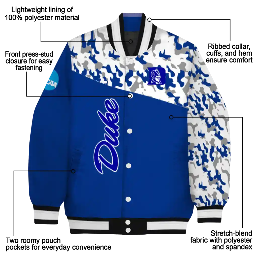 customized duke blue devils camouflage splash blue varsity jacket new arrival customized duke blue devils camouflage splash blue varsity jacket new arrival