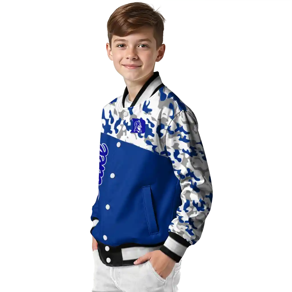 customized duke blue devils camouflage splash blue varsity jacket trendy customized duke blue devils camouflage splash blue varsity jacket trendy