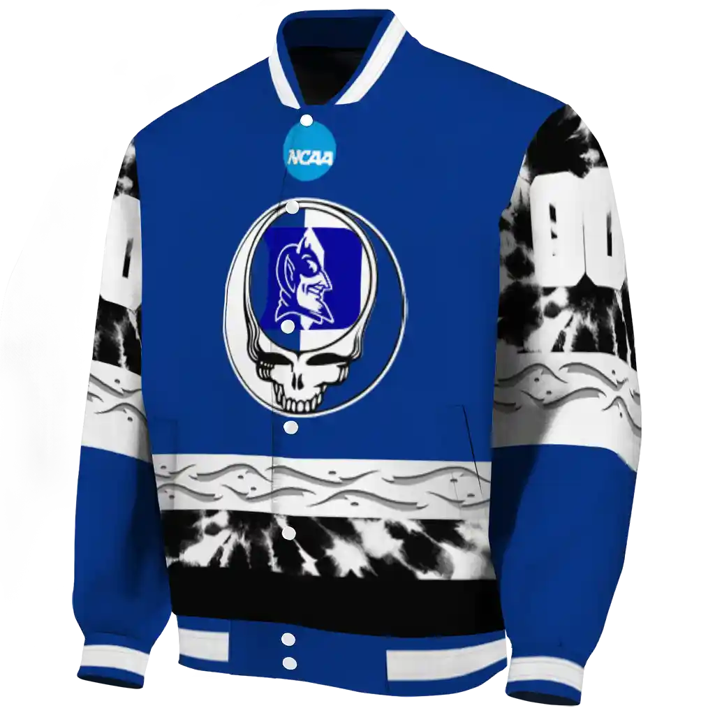 customized duke blue devils circle skull blue black varsity jacket best selling customized duke blue devils circle skull blue black varsity jacket best selling