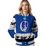 customized duke blue devils circle skull blue black varsity jacket best selling