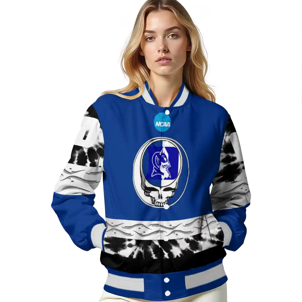 customized duke blue devils circle skull blue black varsity jacket latest model customized duke blue devils circle skull blue black varsity jacket latest model