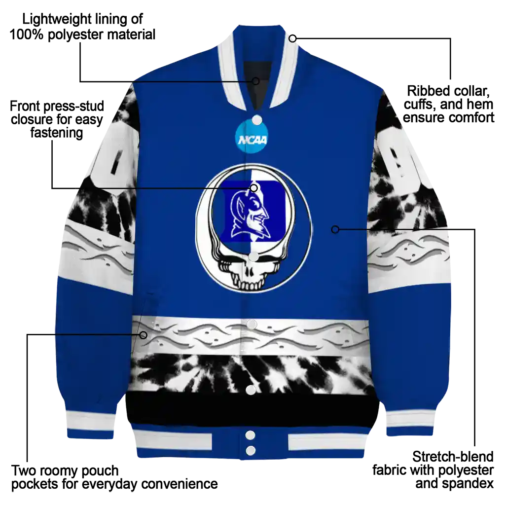 customized duke blue devils circle skull blue black varsity jacket new arrival customized duke blue devils circle skull blue black varsity jacket new arrival