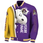 customized east carolina pirates snoopy head purple varsity jacket best selling