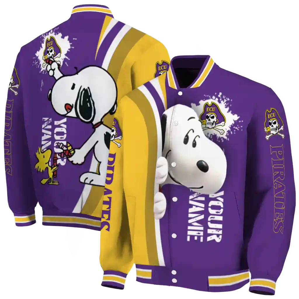 customized east carolina pirates snoopy head purple varsity jacket fashion forward customized east carolina pirates snoopy head purple varsity jacket fashion forward