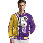 customized east carolina pirates snoopy head purple varsity jacket best selling