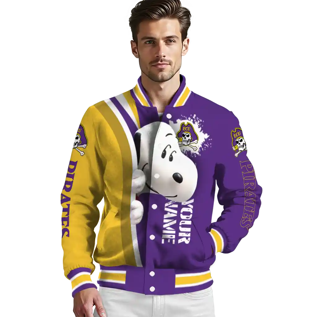 customized east carolina pirates snoopy head purple varsity jacket high quality customized east carolina pirates snoopy head purple varsity jacket high quality