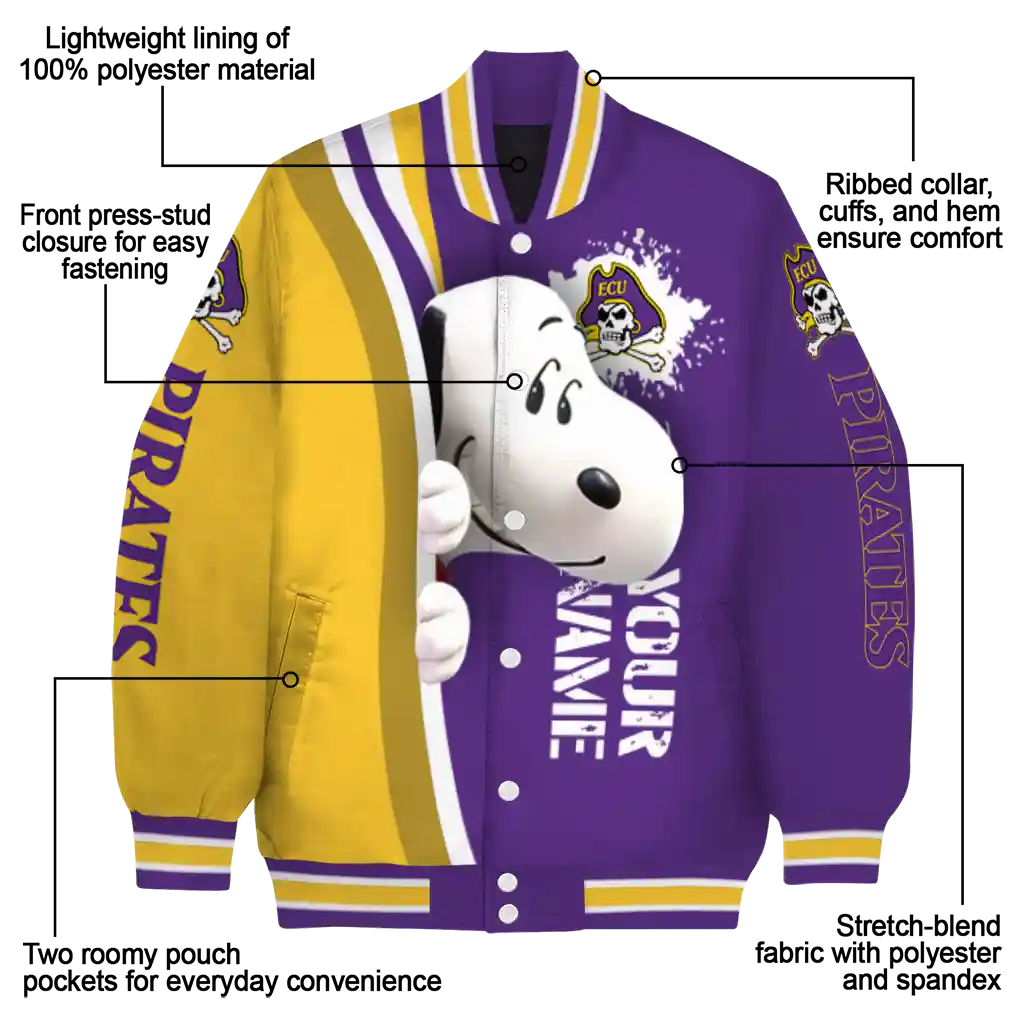 customized east carolina pirates snoopy head purple varsity jacket new arrival customized east carolina pirates snoopy head purple varsity jacket new arrival