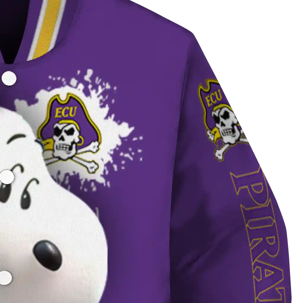 customized east carolina pirates snoopy head purple varsity jacket premium grade customized east carolina pirates snoopy head purple varsity jacket premium grade