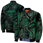 customized eastern michigan eagles antlers motif green black bomber jacket best selling