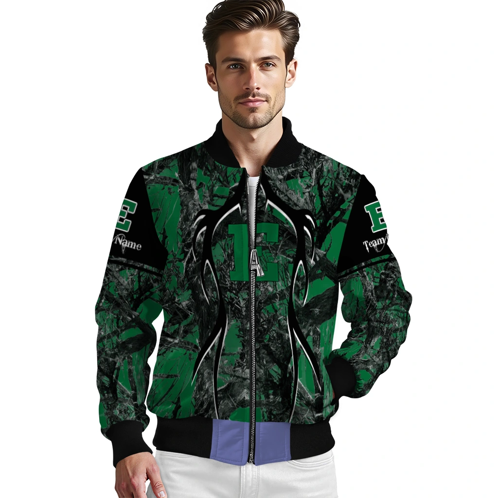 customized eastern michigan eagles antlers motif green black bomber jacket high quality customized eastern michigan eagles antlers motif green black bomber jacket high quality