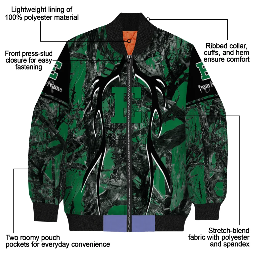 customized eastern michigan eagles antlers motif green black bomber jacket new arrival customized eastern michigan eagles antlers motif green black bomber jacket new arrival