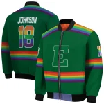 customized eastern michigan eagles rainbow jersey number green bomber jacket best selling
