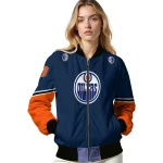 customized edmonton oilers chevron style blue bomber jacket best selling