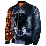 customized edmonton oilers skull cluster blue bomber jacket best selling