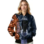 customized edmonton oilers skull cluster blue bomber jacket best selling