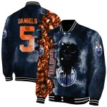 customized edmonton oilers skull cluster blue varsity jacket best selling
