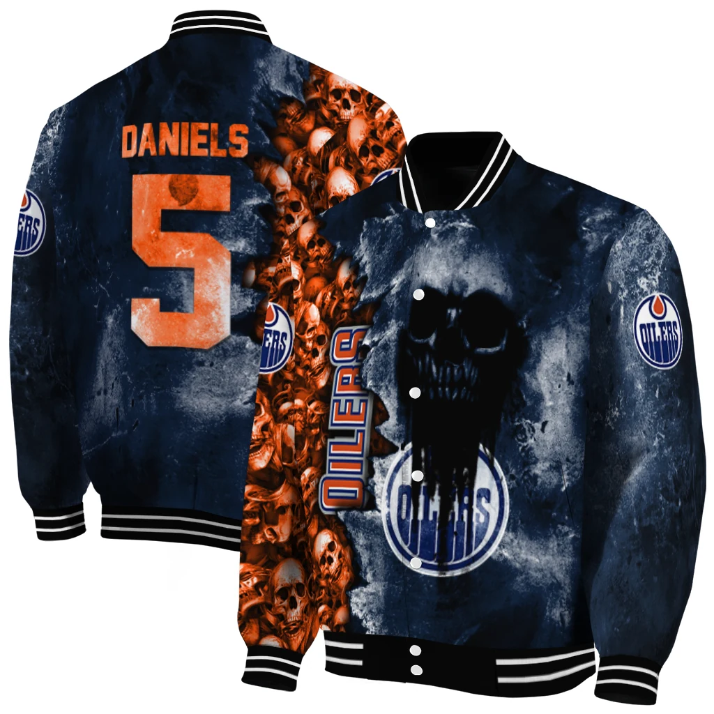 customized edmonton oilers skull cluster blue varsity jacket fashion forward customized edmonton oilers skull cluster blue varsity jacket fashion forward