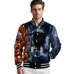 customized edmonton oilers skull cluster blue varsity jacket best selling