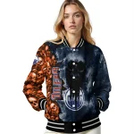 customized edmonton oilers skull cluster blue varsity jacket best selling