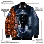 customized edmonton oilers skull cluster blue varsity jacket best selling