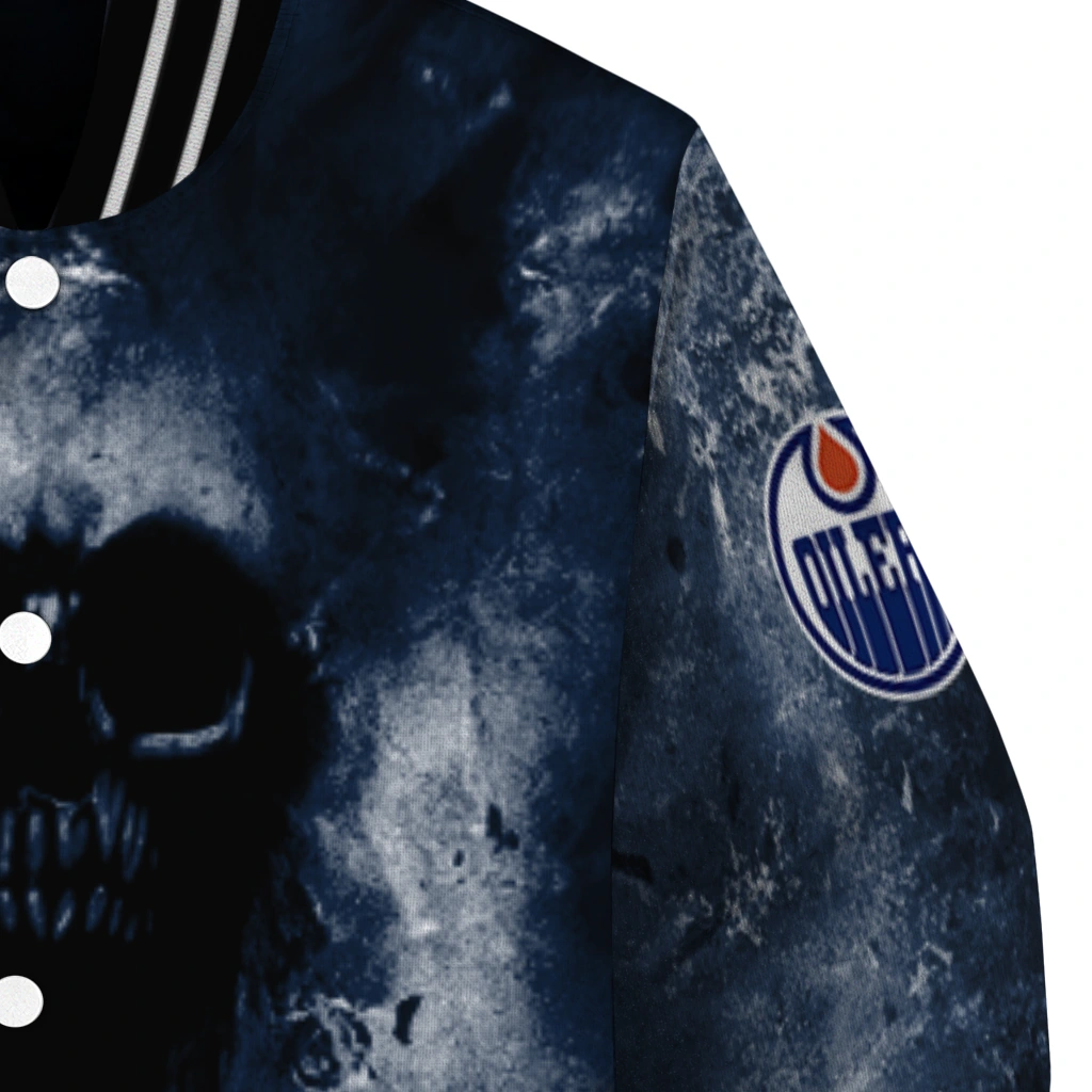 customized edmonton oilers skull cluster blue varsity jacket premium grade customized edmonton oilers skull cluster blue varsity jacket premium grade