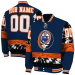 customized edmonton oilers skull stripe blue black varsity jacket best selling