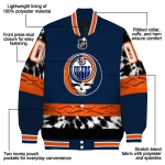 customized edmonton oilers skull stripe blue black varsity jacket best selling