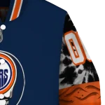 customized edmonton oilers skull stripe blue black varsity jacket best selling