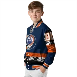 customized edmonton oilers skull stripe blue black varsity jacket best selling