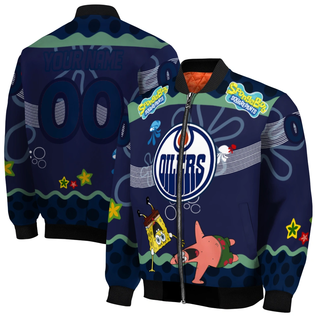 customized edmonton oilers spongebob playtime blue bomber jacket best selling customized edmonton oilers spongebob playtime blue bomber jacket best selling
